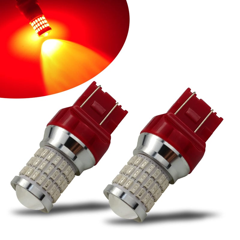 iBrightstar 9-30V Flashing Strobe Blinking Brake Lights 7440 7443 T20 LED Bulbs with Projector Replacement for Tail Brake Stop Lights, Brilliant Red - Image 1